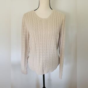 Charter Club beige knit long sleeve round neck sweater, size L